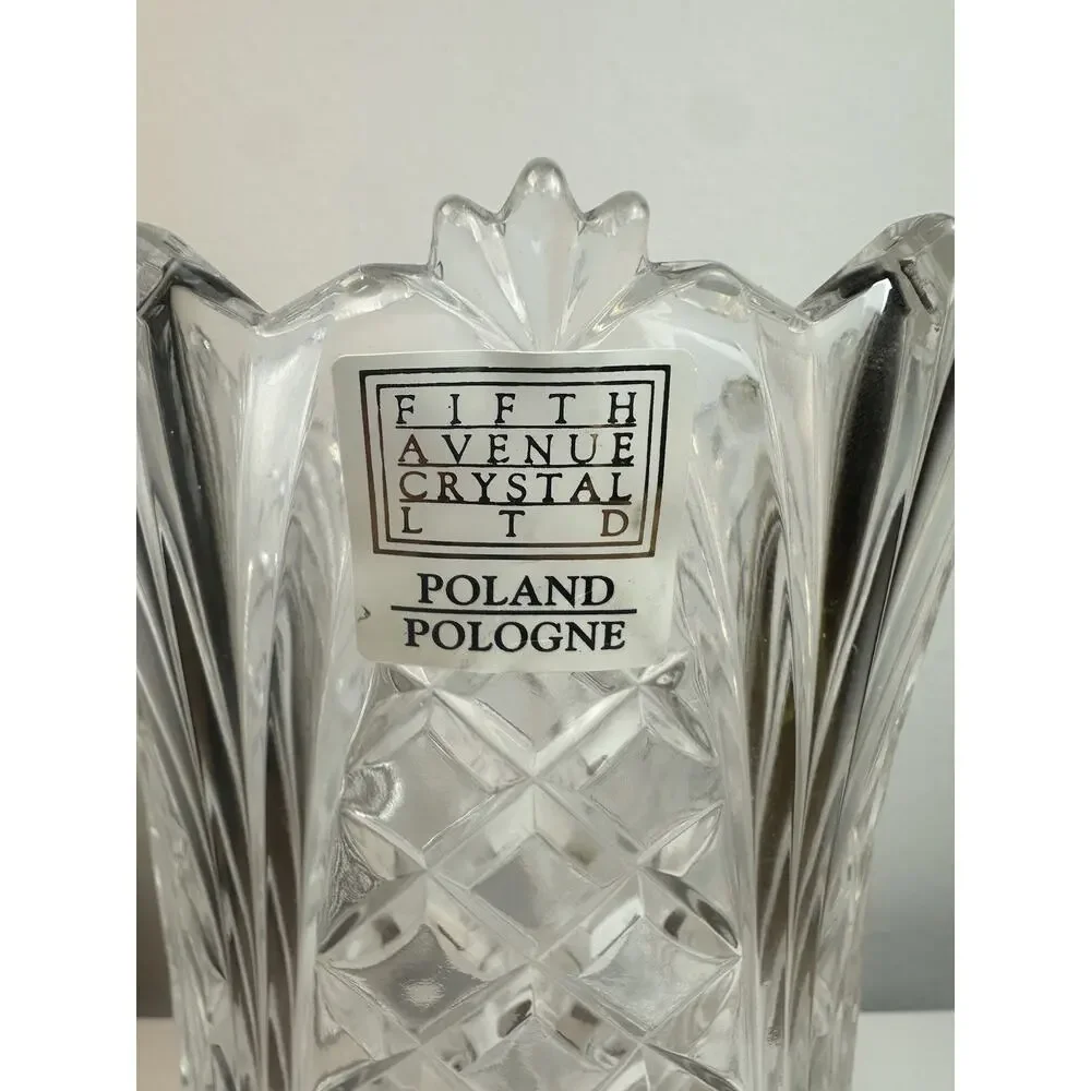 Fifth Avenue Crystal Vase Poland Cut Glass Pedestal Scalloped Rim